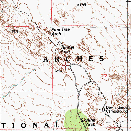 Topographic Map of Devils Garden Trailhead, UT