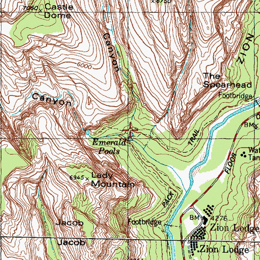 Topographic Map of Emerald Pools Trail, UT