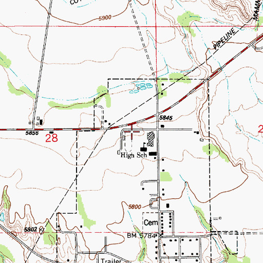 Topographic Map of Emery High School, UT