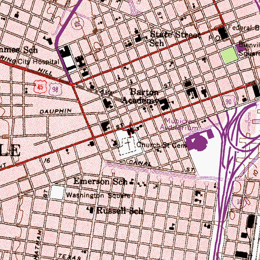 Topographic Map of Mobile Public Library, AL