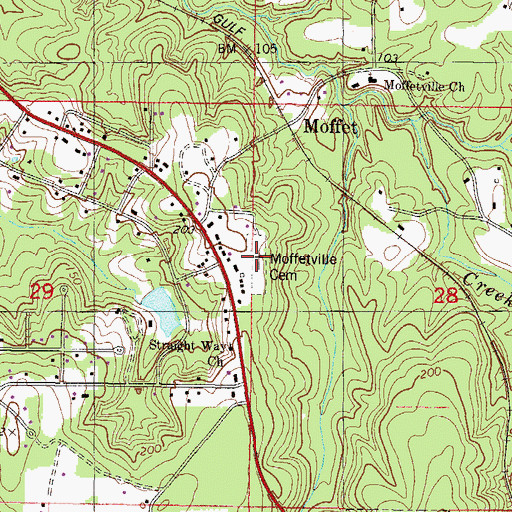 Topographic Map of Moffetville Cemetery, AL