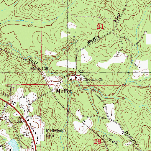 Topographic Map of Moffetville Church, AL