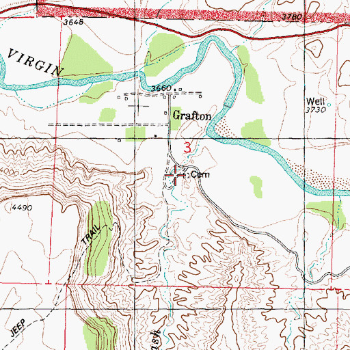 Topographic Map of Grafton Cemetery, UT