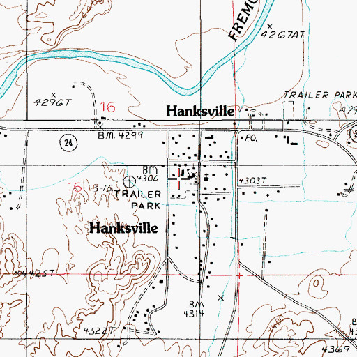 Topographic Map of Hanksville Elementary School, UT