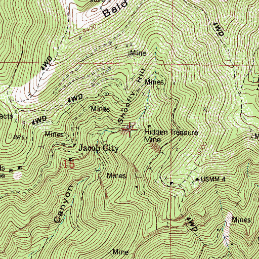 Topographic Map of Hidden Treasure Mine, UT