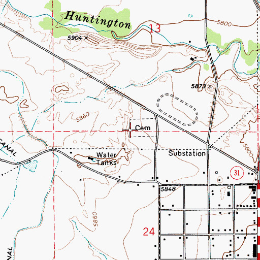 Topographic Map of Huntington City Cemetery, UT
