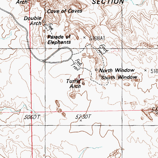 Topographic Map of Jacks Mummy, UT