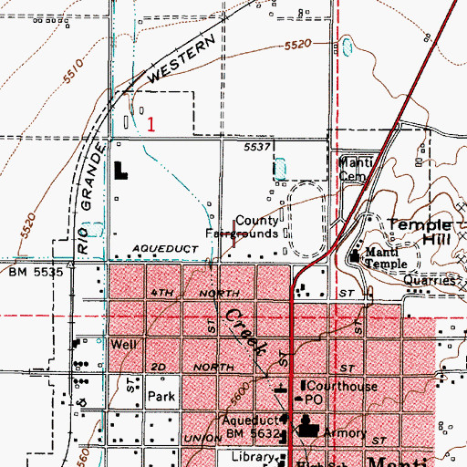 Topographic Map of Manti High School, UT