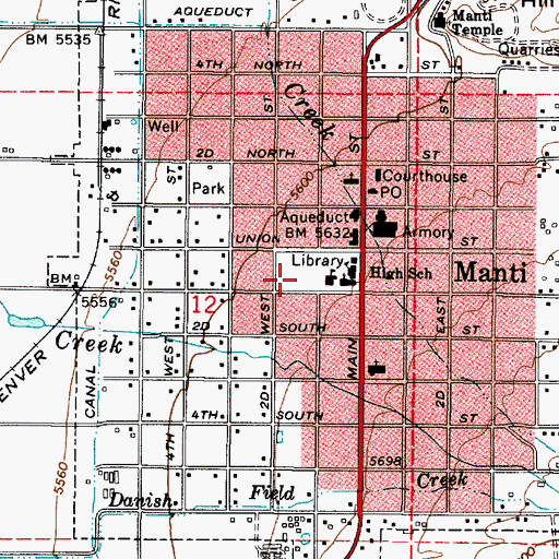 Topographic Map of Manti Elementary School, UT