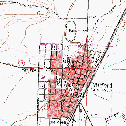 Topographic Map of Milford High School, UT