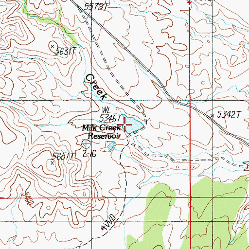 Topographic Map of Milk Creek Reservoir, UT