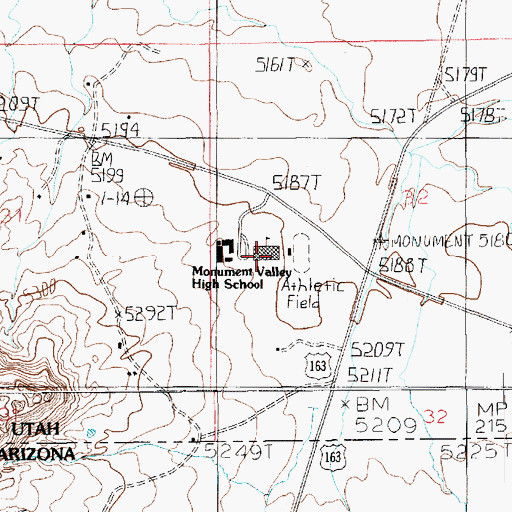 Topographic Map of Monument Valley High School, UT