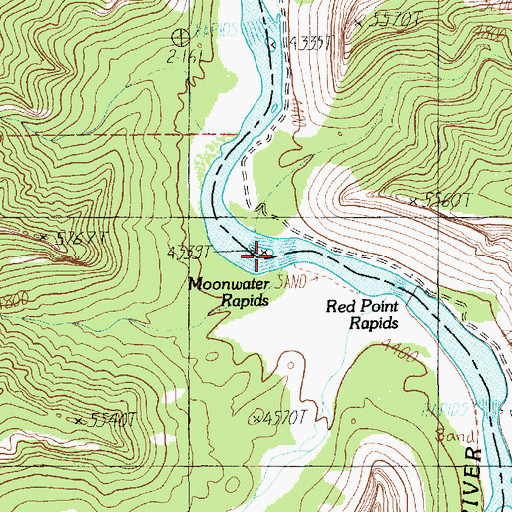 Topographic Map of Moonwater Rapids, UT