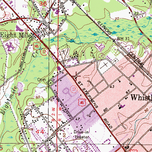 Topographic Map of New Light Baptist Church, AL