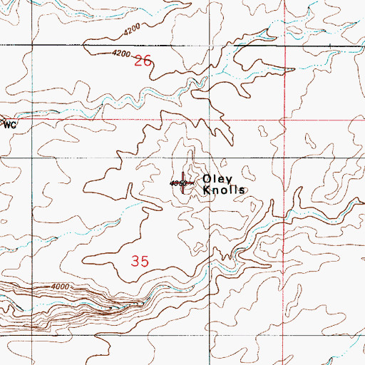 Topographic Map of Oley Knolls, UT