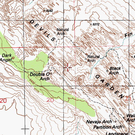 Topographic Map of Piano Leg Arch, UT