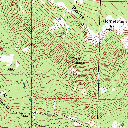 Topographic Map of The Pillars, UT