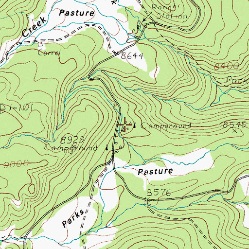 Topographic Map of Pine Creek Campground, UT