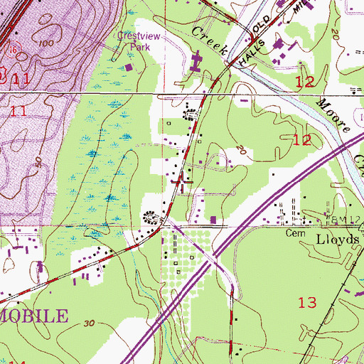 Topographic Map of Old Highway 90 Missionary Baptist Church, AL