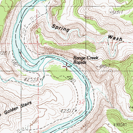 Topographic Map of Range Creek Rapids, UT