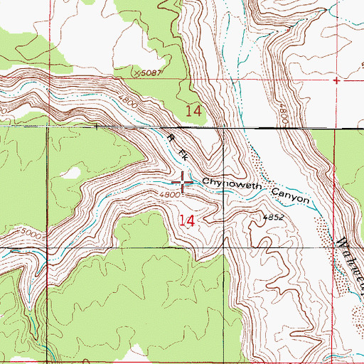 Topographic Map of Right Fork Chynoweth Canyon, UT