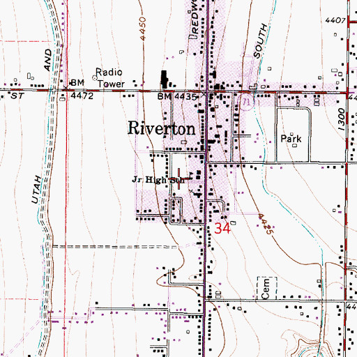 Topographic Map of Riverton School, UT