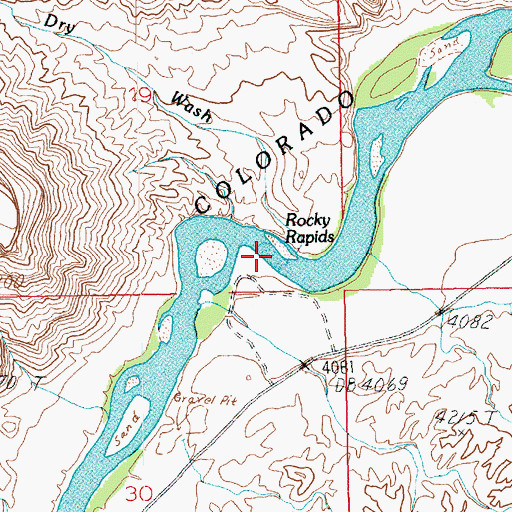 Topographic Map of Rocky Rapids, UT