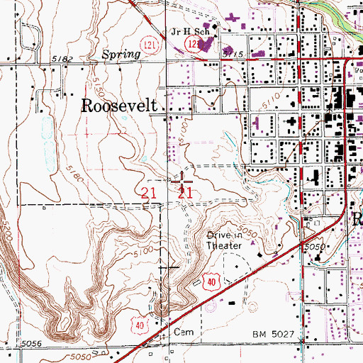 Topographic Map of Roosevelt Junior High School, UT