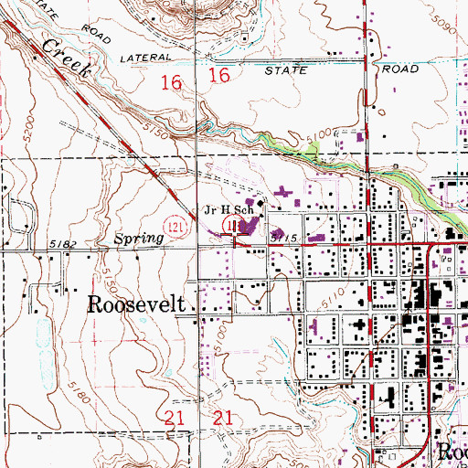 Topographic Map of Roosevelt Junior High School, UT