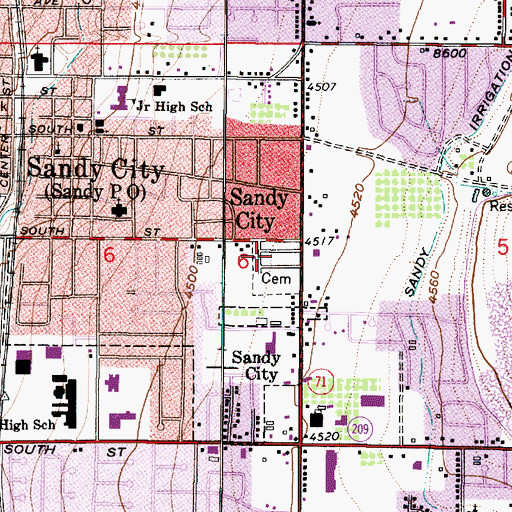 Topographic Map of Sandy City Cemetery, UT