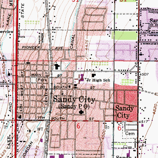 Topographic Map of Sandy Elementary School, UT