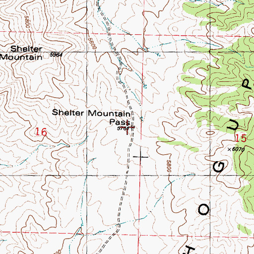Topographic Map of Shelter Mountain Pass, UT