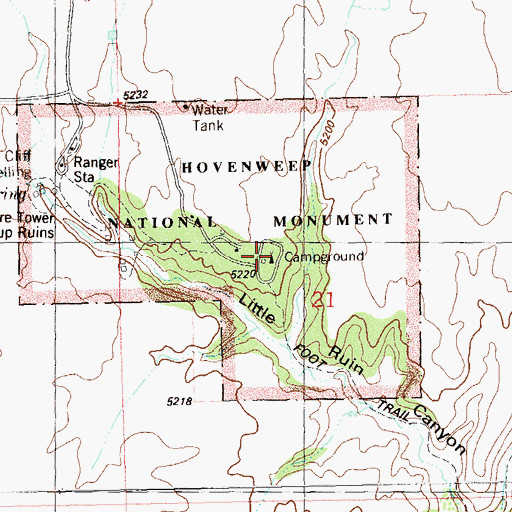 Topographic Map of Square Tower Ruins Campground, UT