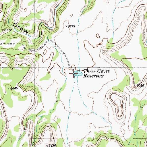 Topographic Map of Three Coves Reservoir, UT