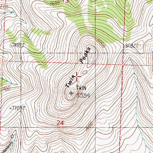 Topographic Map of Twin Peaks, UT