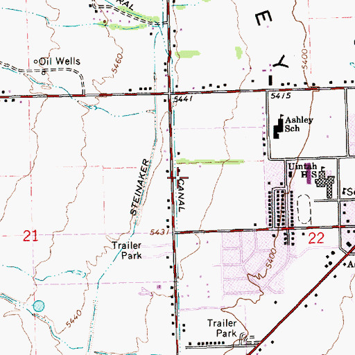 Topographic Map of Vernal Junior High School, UT