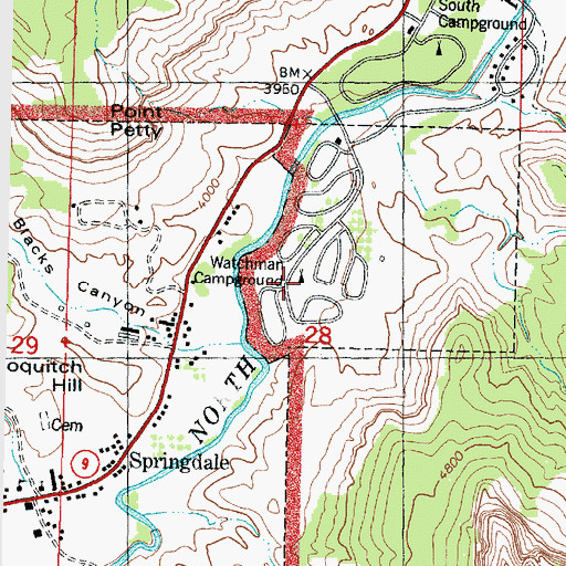 Topographic Map of Watchman Campground, UT
