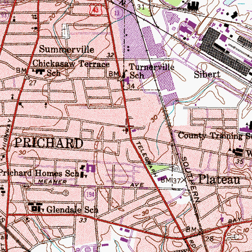 Topographic Map of Plateau Methodist Church, AL