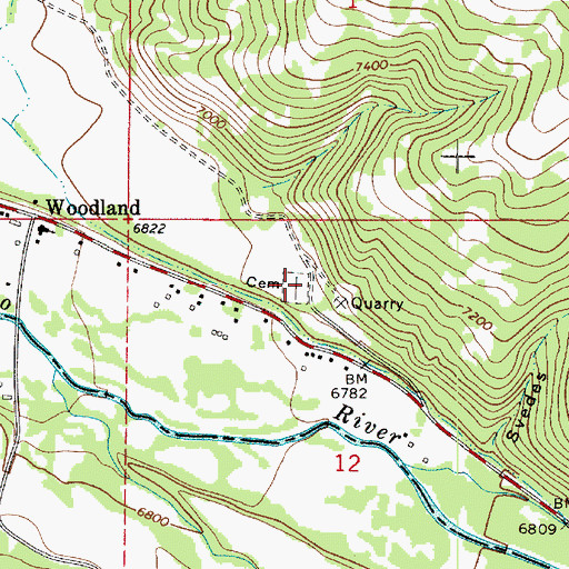 Topographic Map of Woodland Cemetery, UT