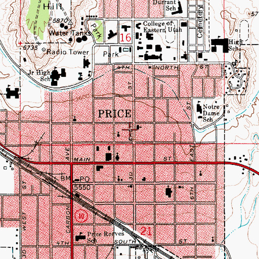 Topographic Map of First Baptist Church, UT