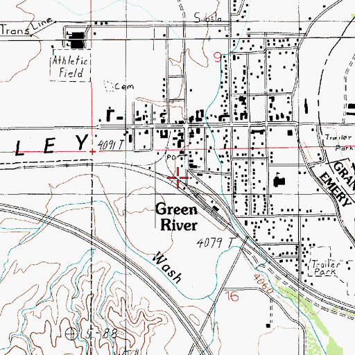 Topographic Map of Green River Bible Church, UT