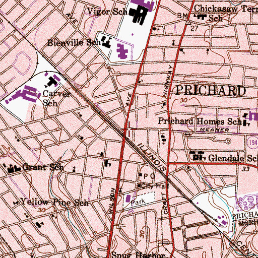 Topographic Map of Prichard Library, AL