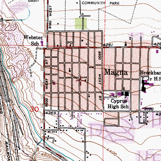 Topographic Map of Magna Community Church, UT