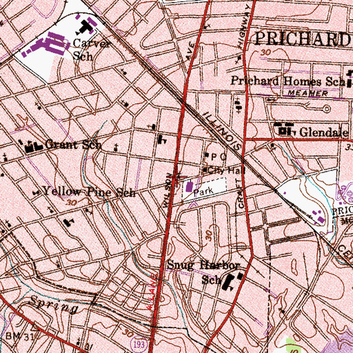 Topographic Map of Prichard Methodist Church, AL