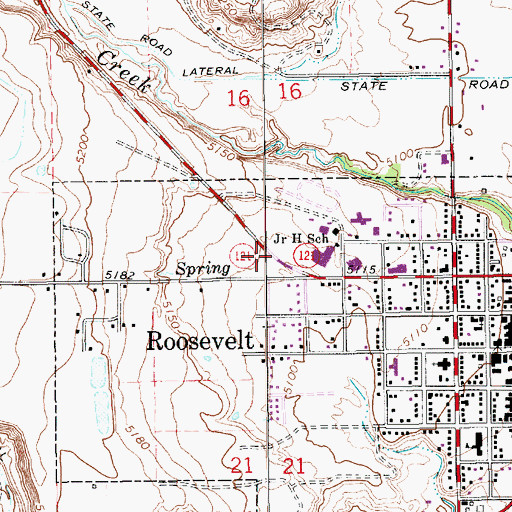 Topographic Map of Roosevelt Baptist Church, UT