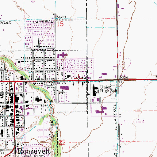 Topographic Map of Roosevelt Christian Assembly, UT
