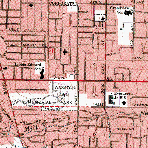 Topographic Map of Southside Church of Christ, UT