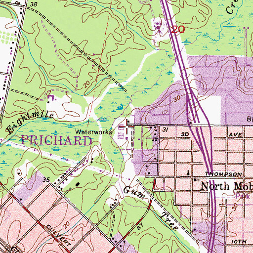 Topographic Map of Prichard Water Treatment Plant, AL