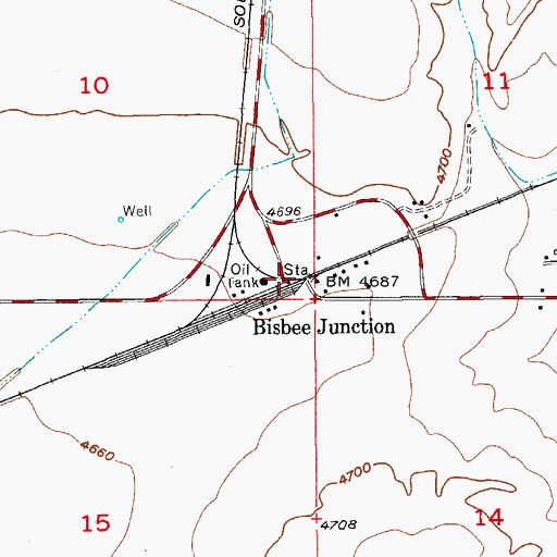 Topographic Map of Bisbee Junction, AZ