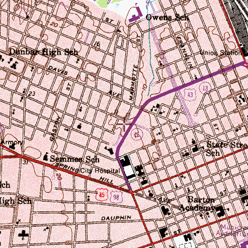 Topographic Map of Bishop State Community College, AL
